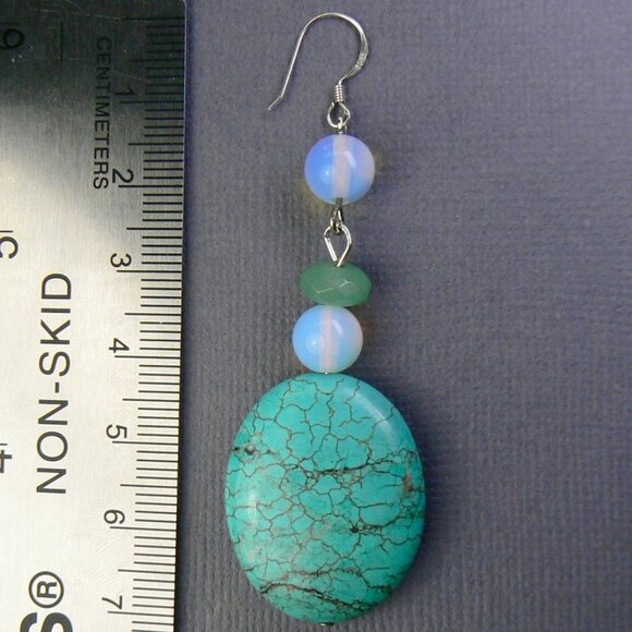 BIG Turquoise Emerald Opalite Silver Earrings - Picture 4 of 6